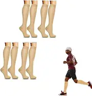 Honwor 4 Pairs 20-30 mmHg Compression Socks for Athletes, Pregnant Women, Travelers - Boost Circulation, Reduce Swelling, Enhance Performance (Skin)