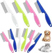 10 Pcs Flea Comb for Dogs and Cats Flea Remover Tool with Stainless Steel Metal Teeth for Detangling Grooming Kit, Pink, Blue, White and Green, 2 Sizes