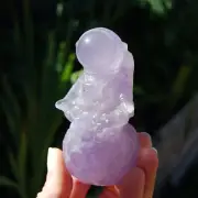Large 4in Purple Fluorite Crystal Astronaut on Moon, Hand Carved Crystal