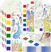 Vileafy 20 Under The Sea Party Favors for Kids Ages 4-8, DIY Pocket Watercolor Painting Bookmarks -Paint with Water Mini Coloring Book for Art Party Favors (Sea Animals)