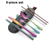 Reusable Cutlery Set with Case, Portable Travel Cutlery Set, 8-Piece Stainless Steel Camping Cutlery Set Includes Table Knife