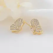 One Pair 18K Gold Plated Stud Earrings Connector, Cubic Zirconia Micro Pave But