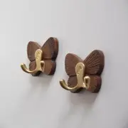 Butterfly Solid Wood Creative Walnut Traceless Adhesive Coat Door Clothes Hook.