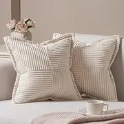[Topfinel] Fluffy Pillows Pack of 2 Beige Cushion Covers 50cm x 50cm Autumn Throw Pillow for Bed Soft Corduroy Scatter Cushions 20 x 20 inches Modern Decoration for Livingroom