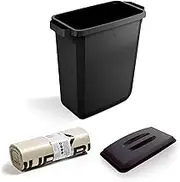 DURABIN 60L Black Rectangular Wastebin and Black Lid and 110L Dustbin Bags 25 Pack Strong Plastic Bag for Rubbish Recycling Food Safe with Blue Angel Certified Bin Liners for Home Office Schools