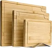 Bamboo Cutting Board Set for Kitchen,Set of 3 Chopping Boards with Juice Groove, Natural Wood Cutting Boards with Stainless Steel Holder, Cutting Board Set for Butcher Block, Cheese, Vegetables