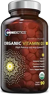 Organic Vitamin D3 5000 IU | 100% Vegan High-Potency Immune Support | Promotes Bone & Muscle Health | 90 Tablets (Unflavored)