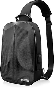 [T-carbon] Carbon Fiber Hard Shell Shoulder Bag for Men&Women - Anti-Theft Crossbody Bag with USB and Reset Lock, Sling Backpack for Traveling, Sporting, Cycling, Daily, Black, Small, Fashion and Luxury