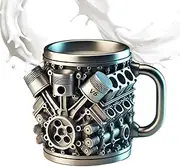 Stainless Steel Mugs - 300ml Steel Coffee Mug,Double-Wall Vacuum Wide Mouth Leakproof Flask Water Bottle with Engine Design for Car Picnic Hiking Gym Outdoor