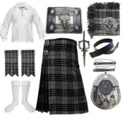 Men's Scottish Tartan kilt Outfit 11 Pieces Stage Head Style Wedding kilt set.