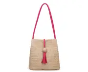 Summer Straw Large Handbag Woven Shoulder Bag Wallet Ladies Shoulder Bags with Tassels-Brown