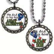 My Dad is My Hero Army Son Daughter Bottle Cap Necklace & Chain Support Gift