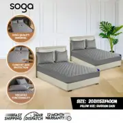 SOGA 2X 153cm Grey Cross Hatch Mattress Quilted Cover Bedsheet W/ Pillow Cover