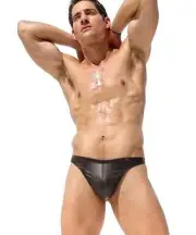 Rufskin Men Black Groove Hashish Leather-look T-back thong underwear size S M