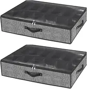 [AIMALL] Under-Bed Shoe Storage Boxes with Clear Dustproof Lid, Holds 24 Pairs, Foldable Sturdy Cardboard Design with Compartments, Set of 2, 29.3 x 23.6 x 5.9 Inches