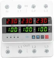 Voltage Protector, 3 Phase DIN Rail Over Under Voltage Limiter with Current Limiting and Auto Reset, AC 380V 100A Power Protection Device
