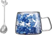 Glass Coffee Cup Dried Flower Cup,200ml Double Wall Glass,Espresso Cup,Suitable for Iced American Coffee,Cappuccino Cups,and Thermos Cups Blue