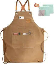 Chef Apron, Cotton Canvas Cross Back Apron with Pockets for Women and Men,Adjust