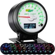 GlowShift 3in1 Analog 1500 F Pyrometer EGT Gauge Kit with Digital 60 PSI Boost & 300 F Temperature Readings - 10 Selectable LED Colors - White Dial & Needle Cap - Clear Lens - 2-3/8" 60mm