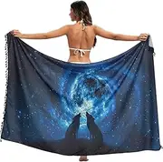 [RPLIFE] Wolves Howling Moon Night Swimsuit Sarong Coverup, Sarong Tassels for Summer Beach/pool, Large, Wolves Howling Moon Night, Medium