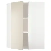 METOD corner wall cabinet with shelves, white/Havstorp beige, 68x37x100 cm