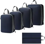 [Monehet] Compression Packing Cubes for Suitcase, Travel Bags Organizer for Luggage with Shoe Bag, Expandable and Premium Storage - Essential for Travel,Lightweight for Travel Accessories (5PCS-Dark Blue)