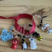 BUTTERFLY ELEPHANT MOUSE BUMBLE BEE DOG PENGUIN WINE GLASS CHARM RINGS SET OF 6