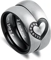 [AnaZoz] Partner Rings Stainless Steel Wedding Rings 6 mm Puzzle Heart with Engraving I Love You Wedding Ring Woman