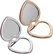 2pcs Boys and Girls Makeup Mirror Portable Folding Handheld Compact Mirror Heart Shape for Girls School Supplies and Travel