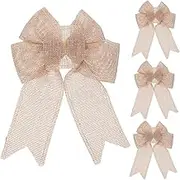 Flax Fabric Bows 4pcs Handmade Bow Charms for DIY Decorations Women's Accessories