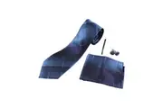 Mens Ocean Blue Checkered Matching Neck Tie, Pocket Square, Cuff Links And Tie Clip Set