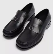 New Salvatore Ferragamo DELMO Black Leather Men Loafers Shoes 9 EEE