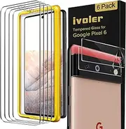 ivoler [4+2 Pack Screen Protector for Google Pixel 6 [4 Pack] with Camera Lens Protector Tempered Glass [2 Pack] [Fingerprint Unlock Compatible] with Alignment Frame Easy Installation HD Clear Film