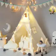TreeBud Kids Teepee Tent with Padded Mat, Banner, Fairy Lights, Yarn Ball, Ca...
