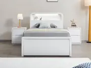 Byron Bed Frame with Gas Lift 2 Drawer Base - King Single / White