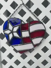 Fourth Of July Decoration Stained Glass Hanging Suncatcher American Flag heart