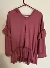 NWT Sportelle 2X hoodie Shirt top pink mauve 1/2 sleeve V-neck 1749