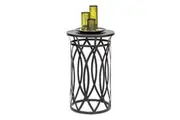 Black Round Iron Side Table | Cross Legs | Silver Finish Top