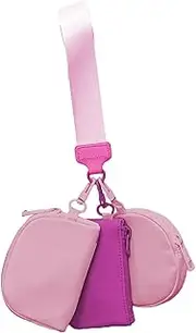 [Bsbkoj] Keychain Wristlet Wallet, Triple Pouch Wristlet Wallet, Portable Wristlet Wallet, Zip Around Keychain Wallet, Small Coin Purse for Women, Travel Wristlet Wallet, Outdoor Keychain Wallet, Pink, Refer