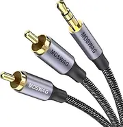 MOSWAG 1/8 to 2RCA Male Cable Audio Adapter 6.6ft/2M RCA Auxiliary Hi-Fi Sound Shielded Stereo Flexible RCA Y Splitter Cable Cord Metal Shell Compatible with Smartphone Speakers Tablet HDTV MP3 Player