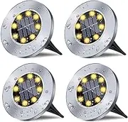 EZONEDEAL Solar Ground Lights - Solar Powered 8 LED Garden Lights Outdoor Waterproof Sidewalk Disk In-Ground Lights Landscape Lighting for Lawn Patio Pathway Yard Steps Deck Walkway Light (4 Pack)