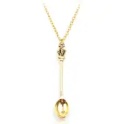 Mini Crown Spoon Necklace Pendant Charm Festival Cutlery Royal Tea Party -Gold