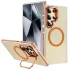 For Samsung Galaxy S23 A35 A14 A05S Clear Magnetic Case Lens Frame Stand Cover