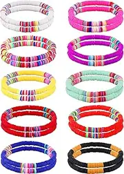 Jadive 20 Pieces Colorful Heishi Surfer Bracelets Set Rainbow Clay Disc Beaded Bracelets Stretch Layering Bracelets Elastic Boho Stackable Beaded Bracelets Summer Beach Jewelry Bracelets
