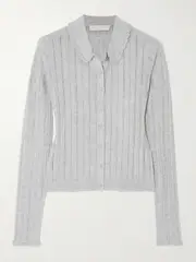 [Ulla Johnson] Ulla Johnson - Lottie Crochet-trimmed Pointelle-knit Cardigan - Gray - small small Gray