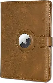 [HOORINB] Travel Passport Wallet for Women Men with Airtag Holder, RFID Passport and Vaccine Card Holder Combo with Card Slot, Leather Airtag Passport Holder and Airplane Travel Essentials, Light Brown, Airtag Passport Holder