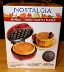 Nostalgia MyMini Turkey Pattern Waffle Maker Compact Size 5” Non-Stick NEW