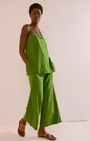Free People Sightseer Linen Co-Ord Banana Leaf Sleeveless Pockets Top Pant XS