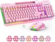 XISOGUU Wireless Gaming Keyboard and Mouse Combo, RGB Backlit Rechargeable 2000 mAh Battery, Mechanical Feel Anti-ghosting Keyboard + 6D 4800DPI Mice for PC Gamer