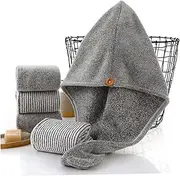 AUTSUPPL Bamboo Fibre Hair Drying Cap Sleep Hair Turban Towel Wrap for Women Girls Ladies Quick Drying Grey